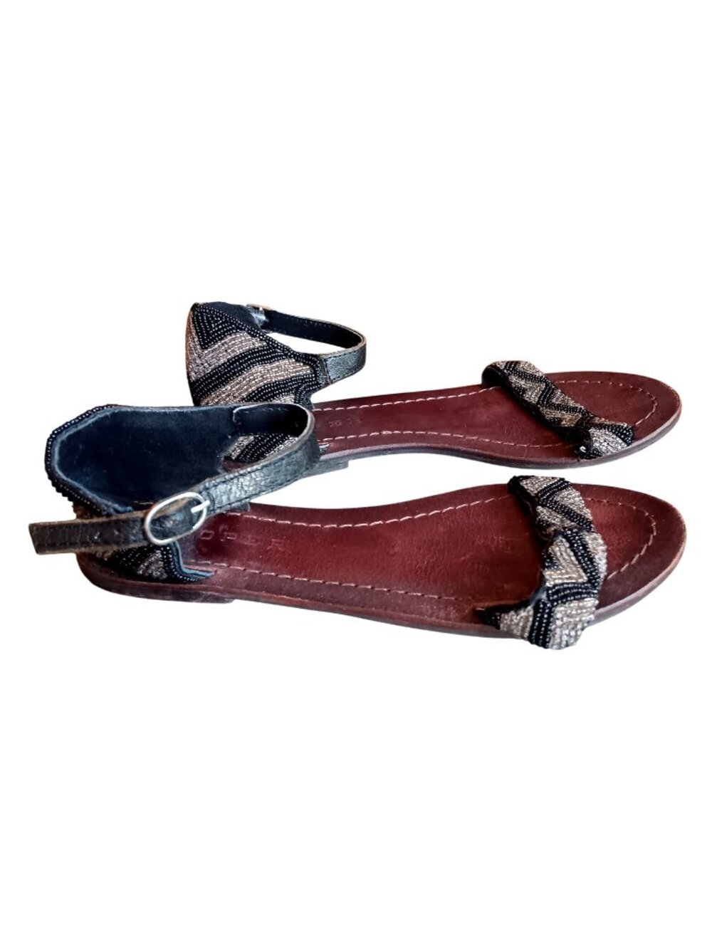 Beaded Leather sz 6 Womens Sandals Ankle Strap By Roper